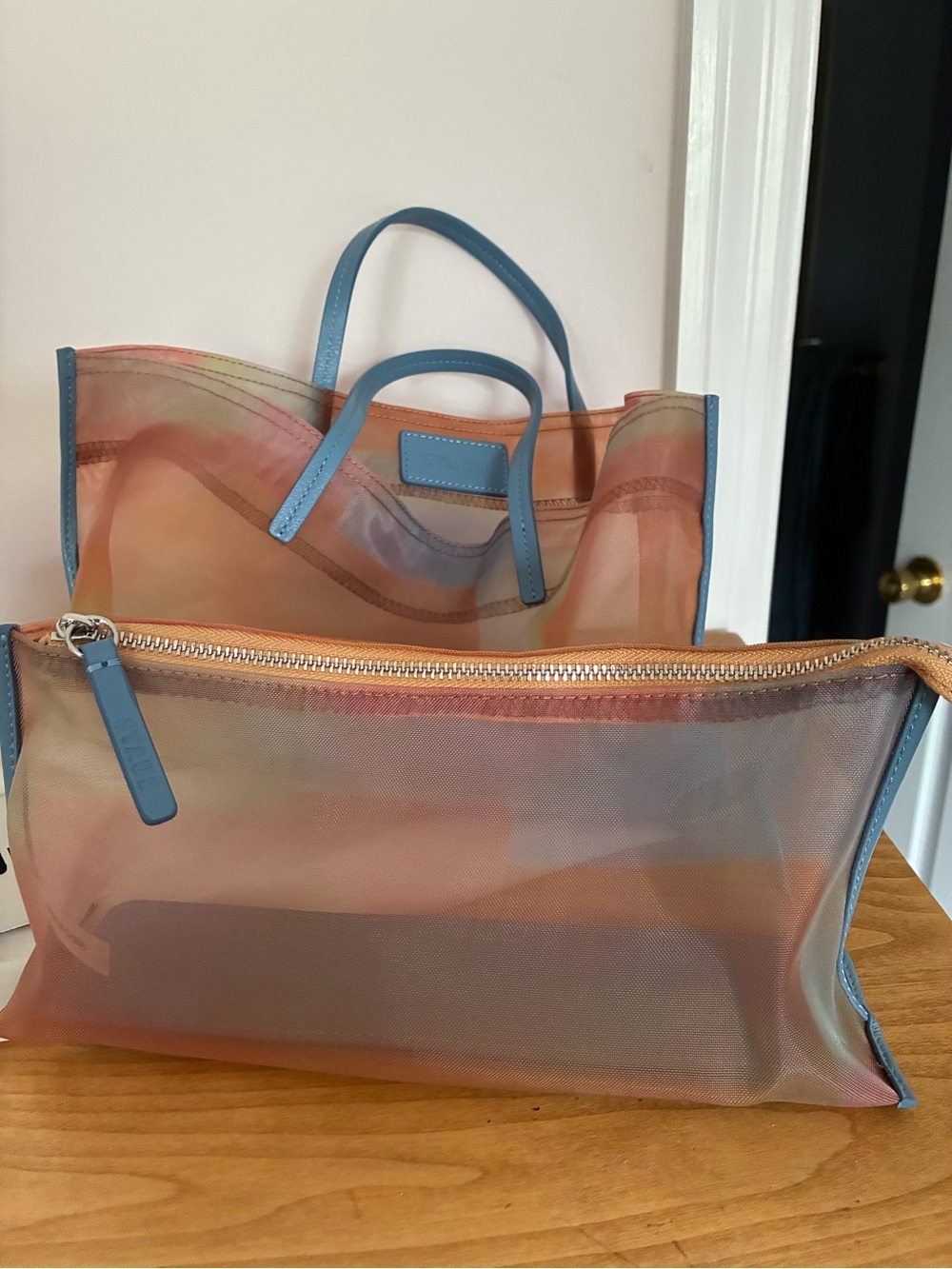 STAUD Multicolor Mesh Mini Tote with Blue Handles - Picture 2 of 4